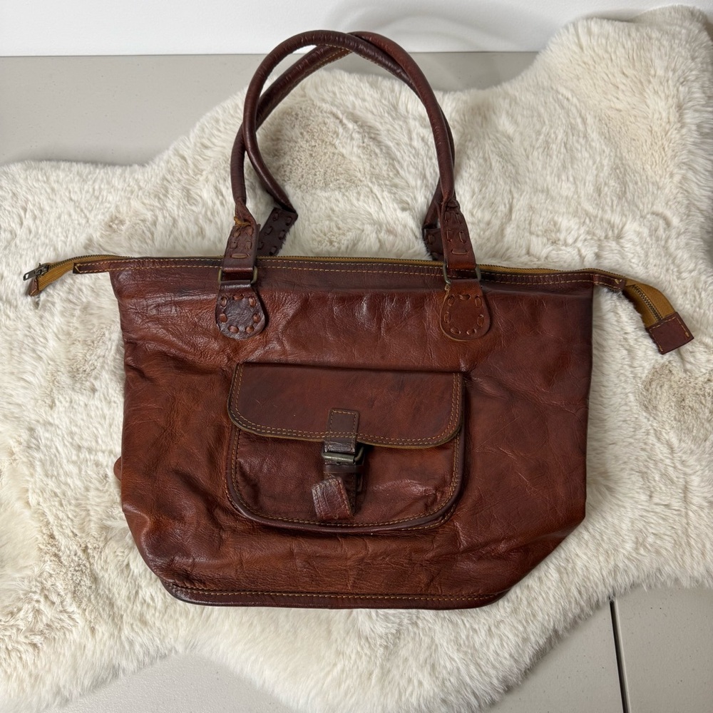 Noonday Collection Rustic Rich Brown Leather‎ Shoulder Tote Bag